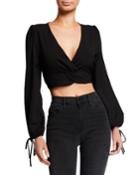 Twist-front Bell-sleeve Crop Top