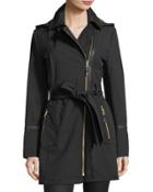 Hooded Zip-front Soft-shell Trenchcoat