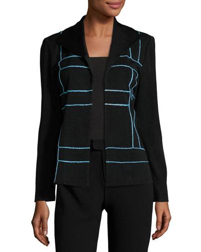 Contrast-trim Knit Jacket, Black/ocean