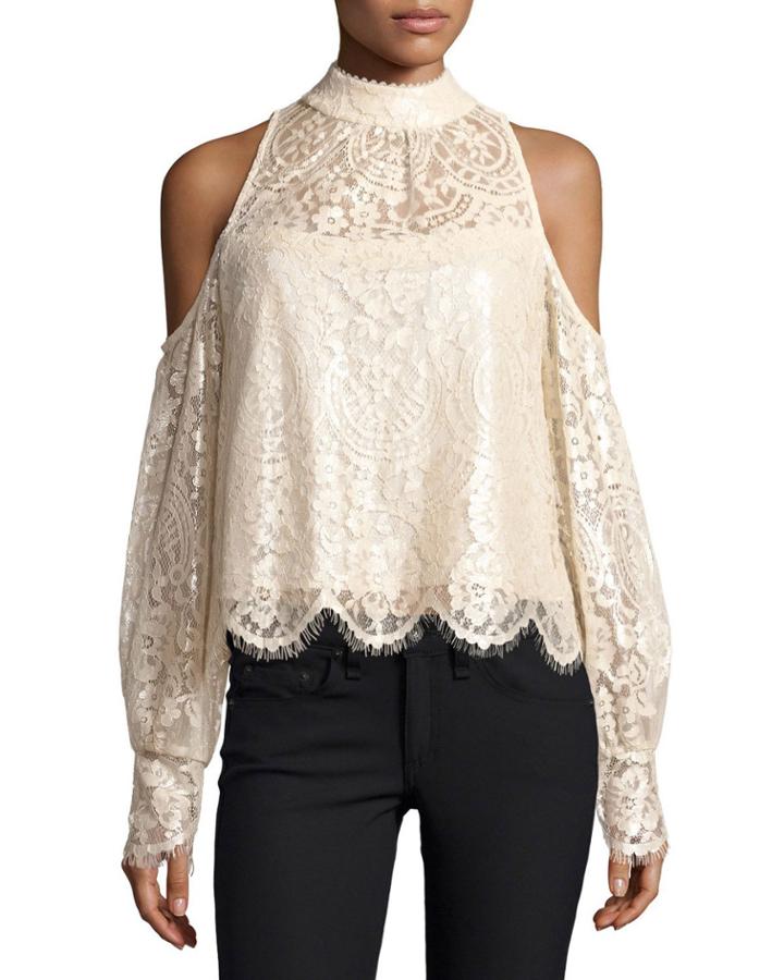 Shimmer-lace Cold-shoulder Blouse