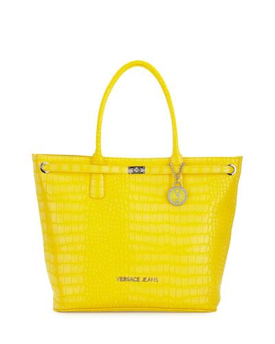 Large Crocodile-embossed Tote Bag, Yellow