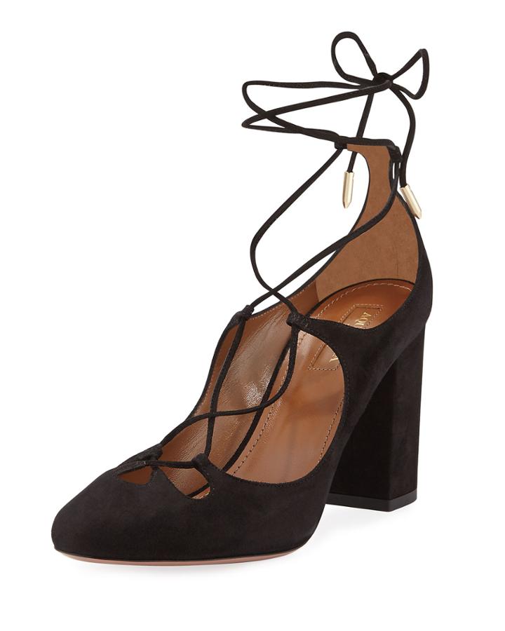 Dancer Suede Lace-up Pumps, Black