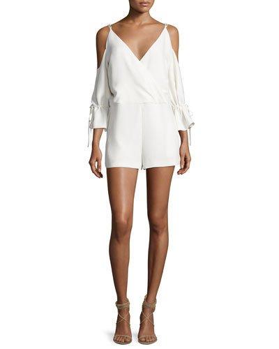 Ludolf Crepe Cold-shoulder Romper, Ecru