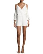 Ludolf Crepe Cold-shoulder Romper, Ecru