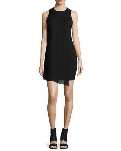 Felicia Asymmetric Shift Dress, Black