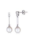 14k White Gold Diamond Stick Dangle Pearl Earrings