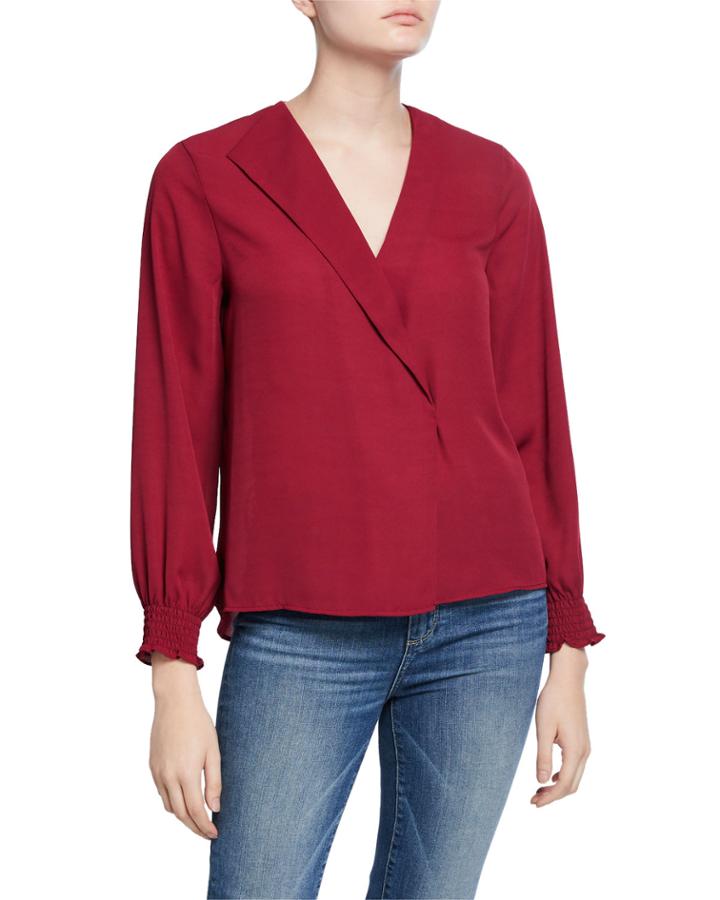 Long-sleeve Blouse With Asymmetric Folded Collar