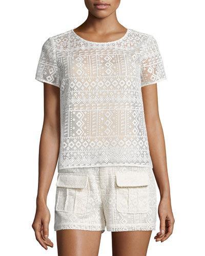 Sevan Geometric-lace Top, Antique White
