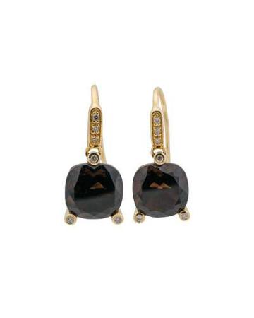 18k Yellow Gold Smoky Quartz & Diamond Drop Earrings