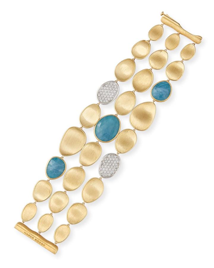 Lunaria Three-row Bracelet With Aquamarine & Diamonds