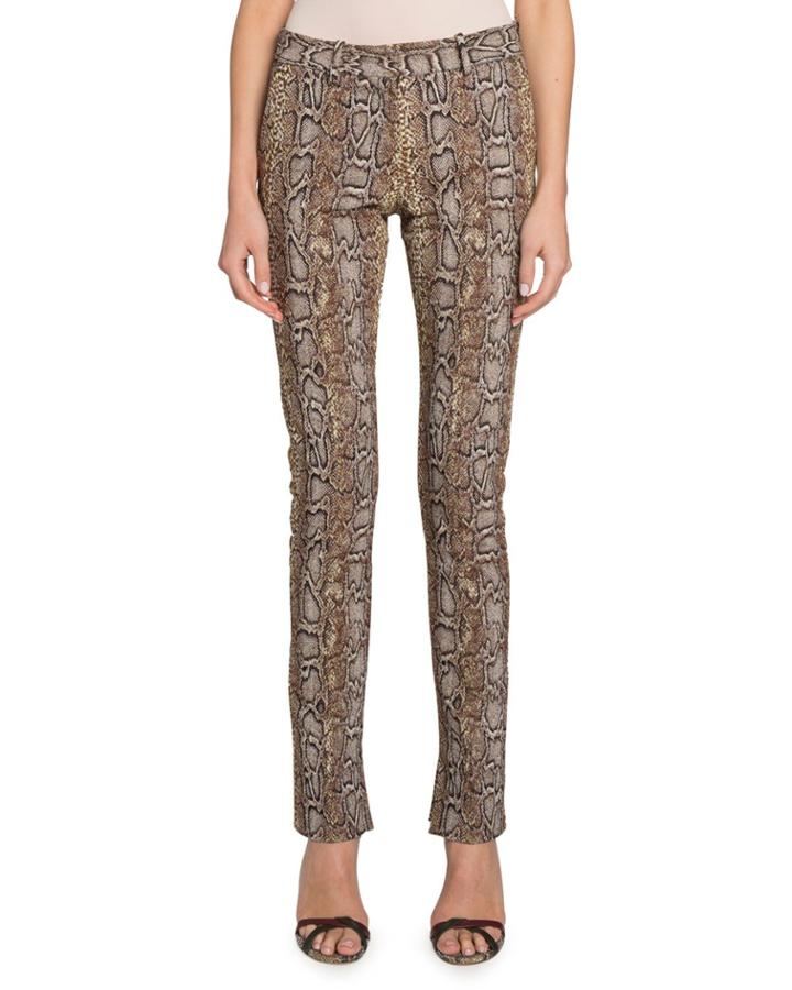 Snake-jacquard Side-split Skinny Trousers