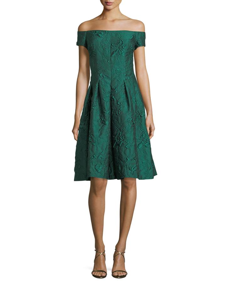 Off-the-shoulder Cloque Jacquard Cocktail Dress