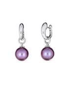 14k White Gold Detachable Pearl Drop Earrings, Purple