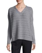 Weave-knit Panel Sweater, Rock/smoke