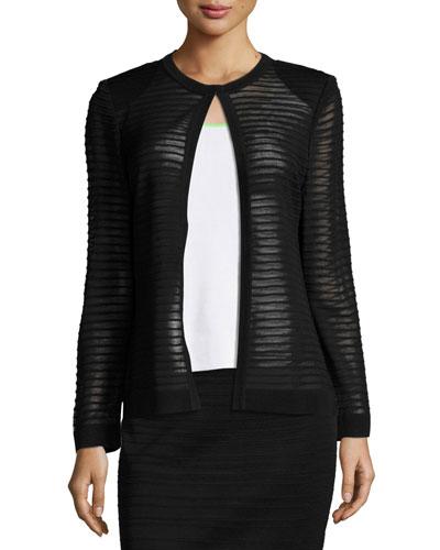 Rib-knit Semisheer Jacket, Black