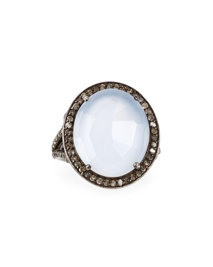 Bavna Silver Chalcedony & Diamond Ring, Women's