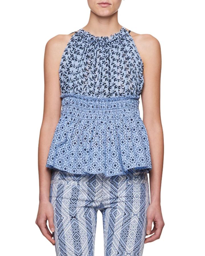 Allen Sleeveless Broderie Anglaise Halter Blouse