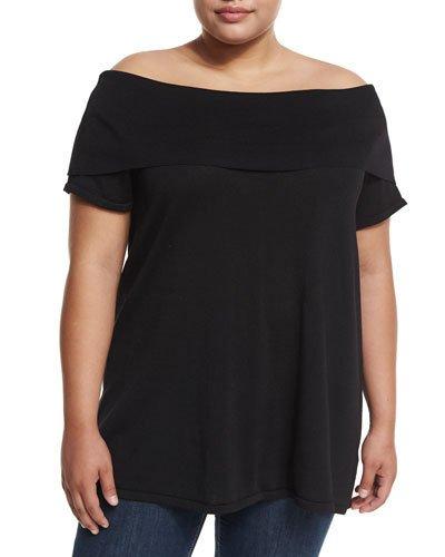 Short-sleeve Off-the-shoulder Knit Top,
