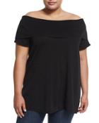 Short-sleeve Off-the-shoulder Knit Top,