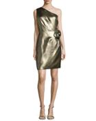 One-shoulder Metallic Dress, Gold
