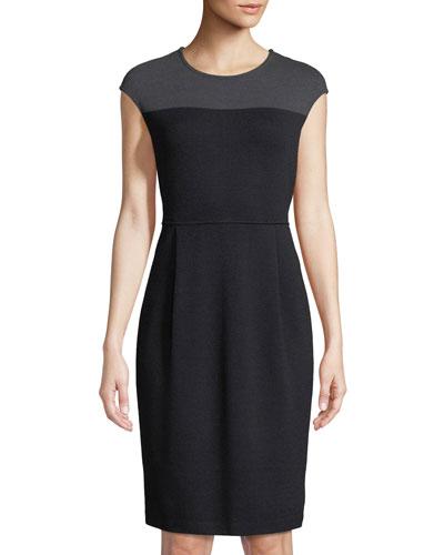 Contrast-yoke Knit A-line Dress