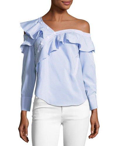 Ida Striped Off-the-shoulder Blouse, Blue