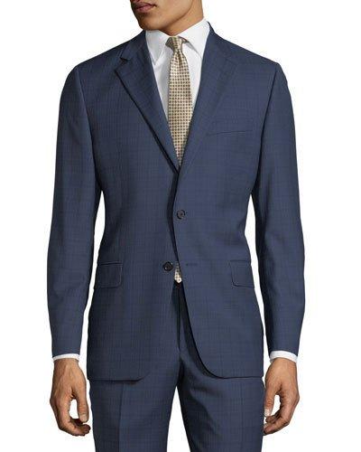 Two-piece Wool Suit, Bright Navy Plaid