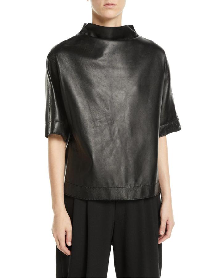 Button-back Mock-neck Short-sleeve Lamb