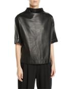 Button-back Mock-neck Short-sleeve Lamb