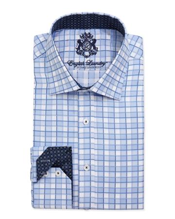English Laundry Long-sleeve Plaid Button-front Poplin Dress Shirt, Blue, Men's, Size: