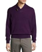 Cashmere Shawl-collar Toggle Sweater, Persian Plum