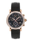 37mm Marsala Chronograph Watch With Leather Strap, Black/rose
