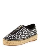 Devon Studded Zip-front Espadrille Flat