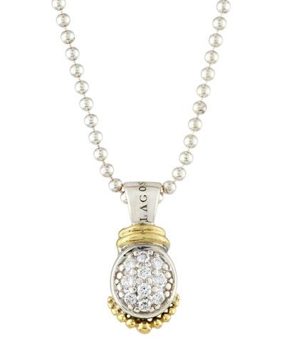 Caviar Oval Pave Diamond Pendant Necklace
