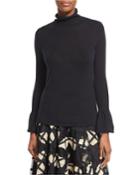 Cashmere Turtleneck Sweater With Bell Cuffs, Black