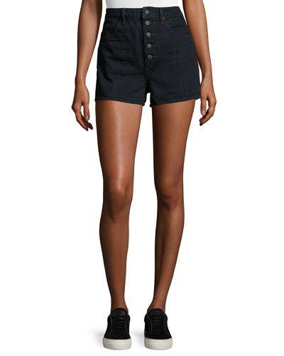 High-waist Denim Shorts, Dark Blue