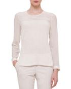 Cross-stitch Long-sleeve Blouse, Off White