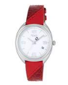 34mm Momento Date Watch W/ Leather, White/red