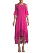Crochet-trim High-low Cold-shoulder