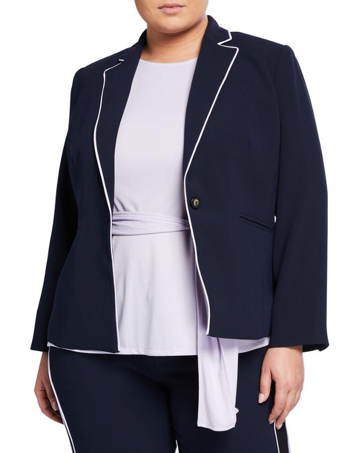 Plus Size Halo Piped Button-front Blazer