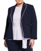 Plus Size Halo Piped Button-front Blazer