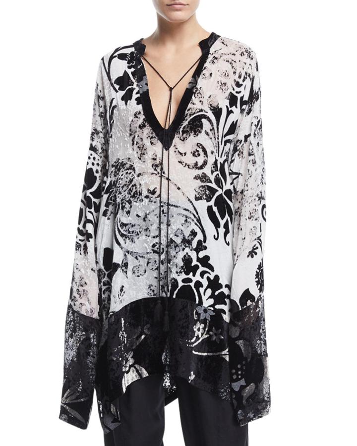Deep-v Devore Oversized Tunic Blouse