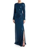 Sequin Long-sleeve Column Gown