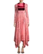 Long-sleeve Flared-skirt Dress, Pink/multi