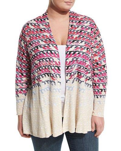 Loop-print Open-front Cardigan, Multi,