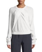 Long-sleeve Crewneck Sweater With Cable-knit Front