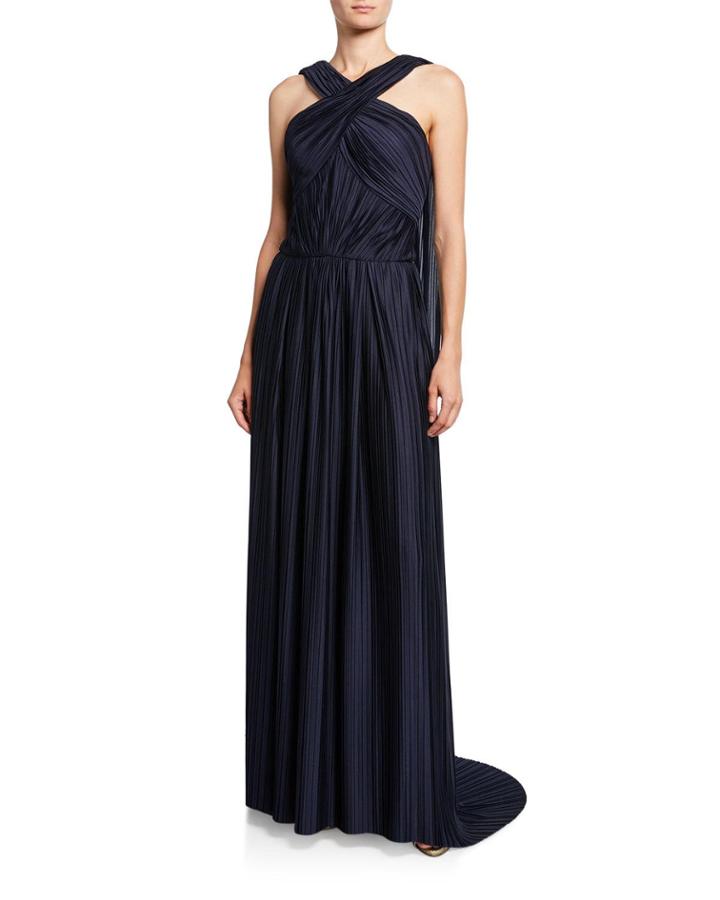 Satin Crossover Halter-neck Gown