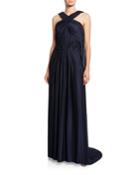 Satin Crossover Halter-neck Gown