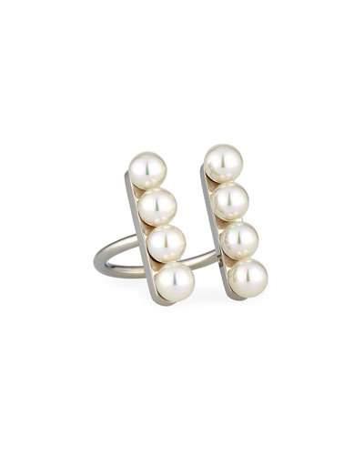 Minimalist Pearl Bar Open-front Ring,