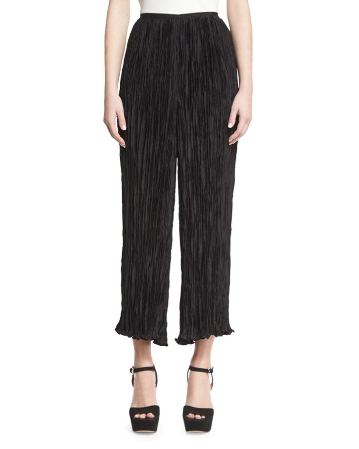 Crescent Pleated Flare Cropped Pants, Black